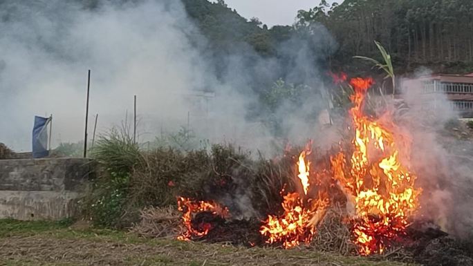 烟火春耕农民种地田间劳动田野烟火刀耕火种