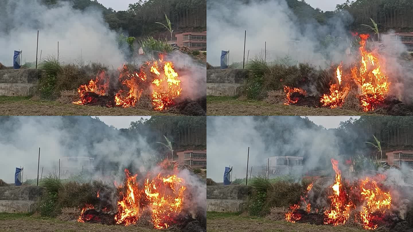 烟火春耕农民种地田间劳动田野烟火刀耕火种