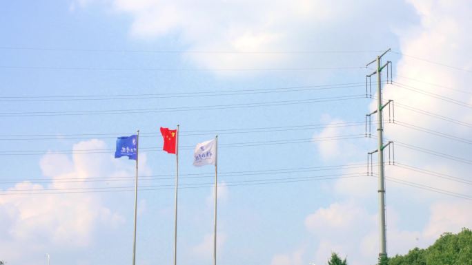 夏日夏天蓝天白云绿树大学校园无人空镜素材