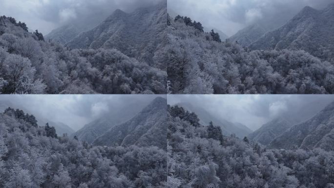 陕西西安秦岭山脉多云云海大气雪景雾凇江山