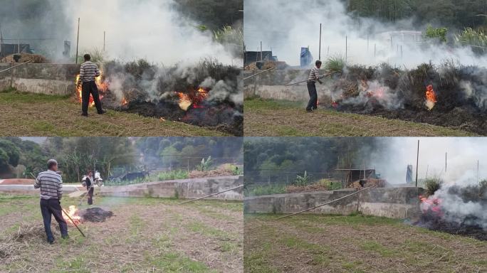 烟火春耕农民种地田间劳动田野烟火刀耕火种