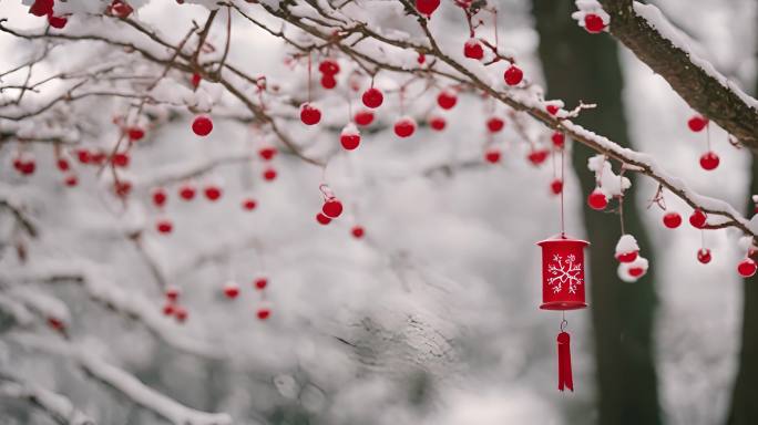 唯美-雪中的风铃和红灯笼