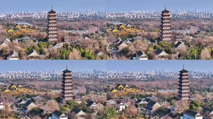 航拍瘦西湖风景区大明寺观音山园林寺庙