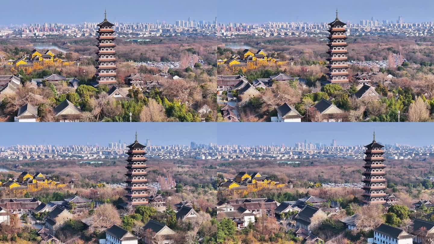 航拍瘦西湖风景区大明寺观音山园林寺庙