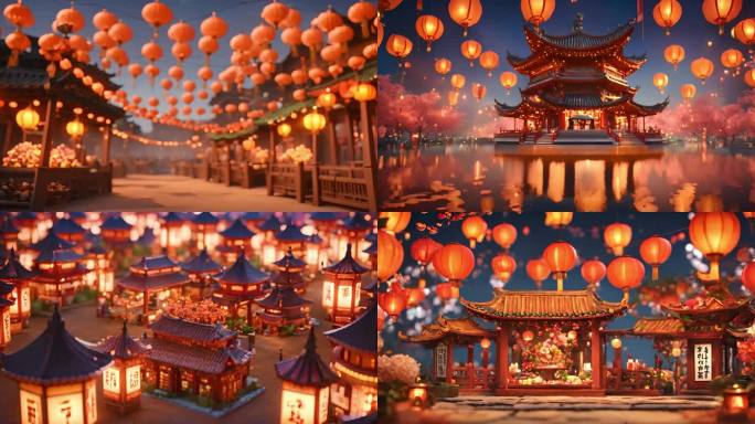 中式建筑红色灯笼视频素材
