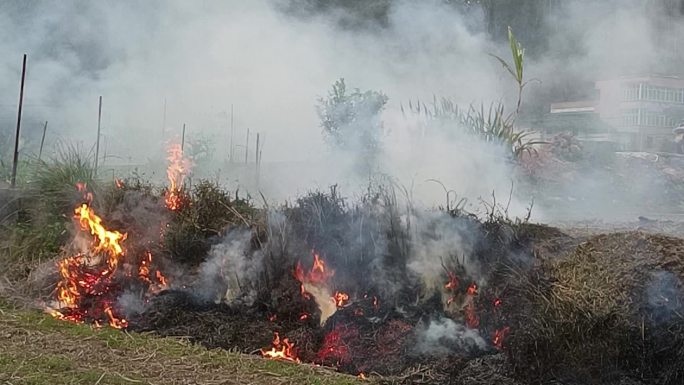 烟火春耕农民种地田间劳动田野烟火刀耕火种