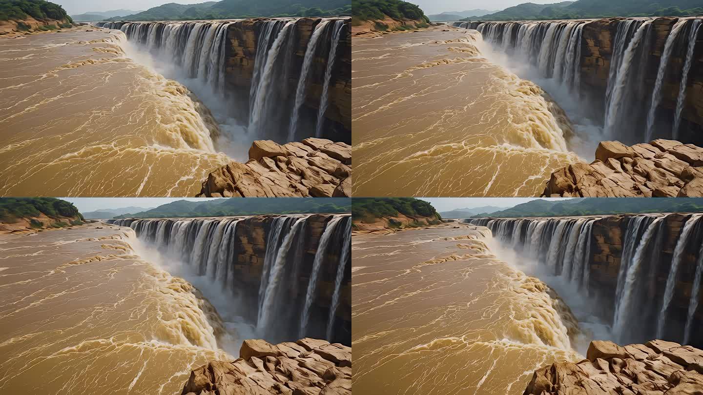 河流黄河河道河水瀑布流水氛围抽象素材