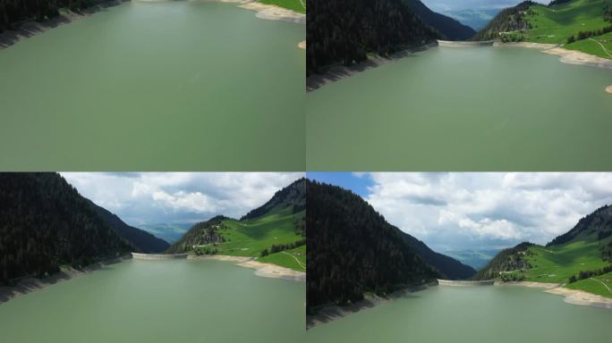 圣古萨林湖在欧洲，在法国，在博福特，在阿尔卑斯山，在夏天，在一个阳光明媚的日子。