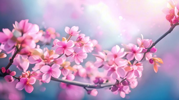 桃花盛开春意盎然粉白色的花瓣随风轻舞