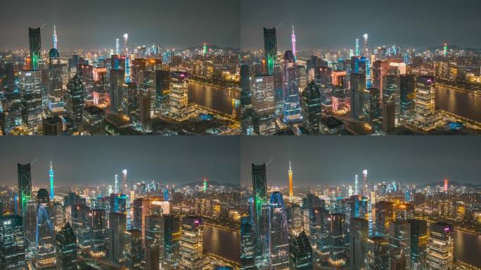 广州琶洲城市航拍夜景延时摄影