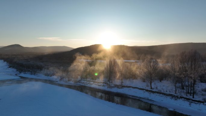 雪原冰河冻雾阳光