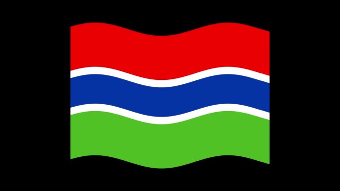 冈比亚国旗。无缝循环动画。挥舞着冈比亚国旗。简单矢量运动图形。4K高清视频。黑色背景隔离