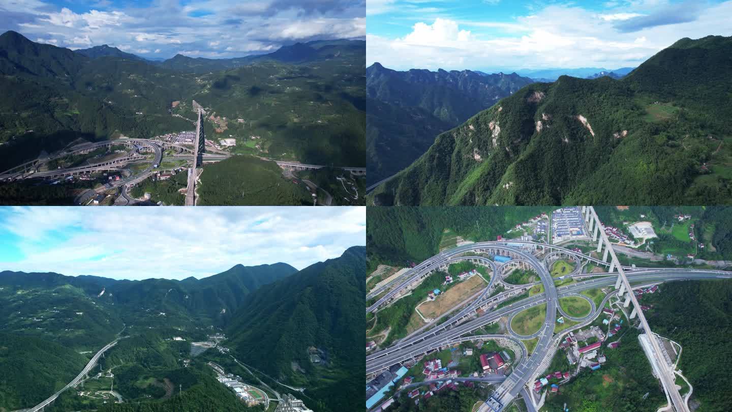 航拍大山里的高速公路高架桥