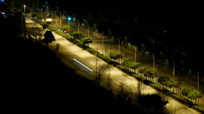 城市主干道夜晚延时