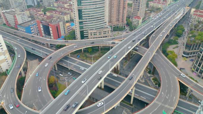 上海市黄浦区鲁班路立交桥车流城市风景视频