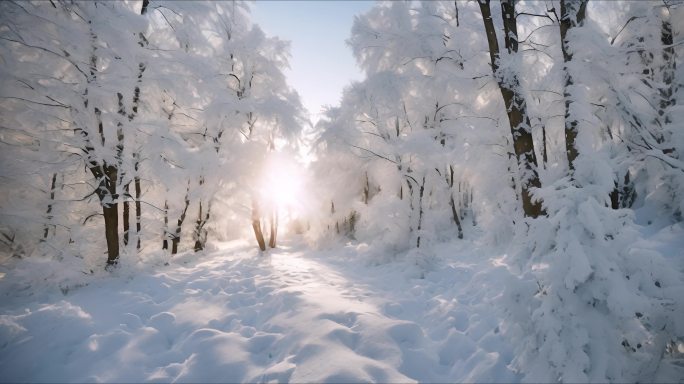 霜冻森林的冬日奇景