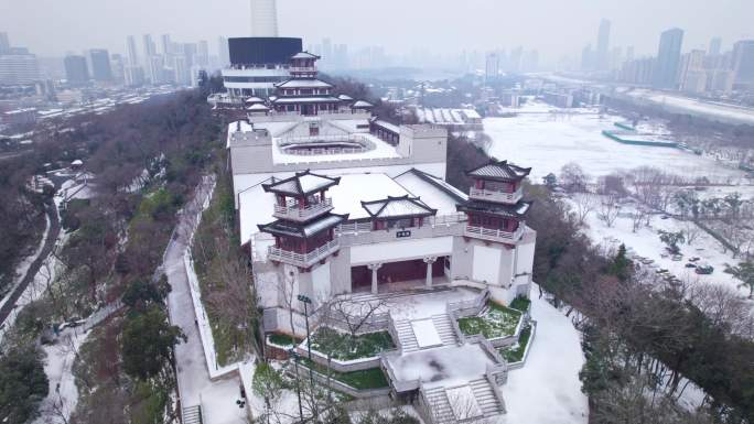 武汉龟山计谋殿航拍雪景