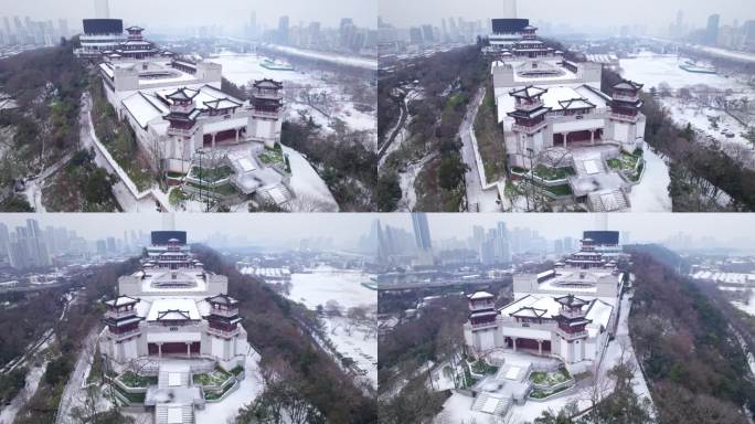 武汉龟山计谋殿航拍雪景