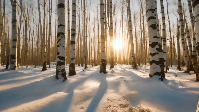 白桦林阳光下的白桦林雪中白桦林白桦林雪景