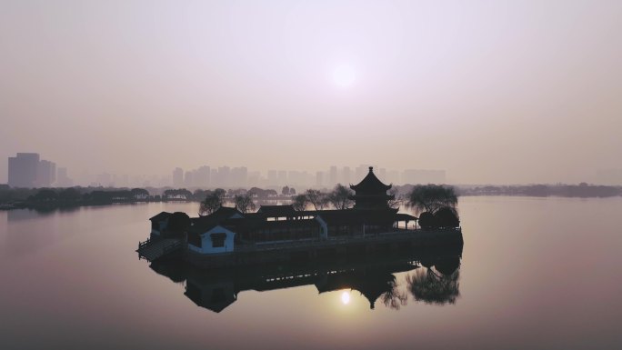 4K航拍天镜阁石湖风景区云雾仙境苏州旅游