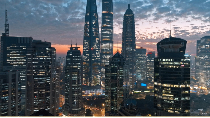 上海城市高楼大厦夜景视频