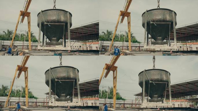 工程奇迹:城市施工现场用起重机浇筑水泥-基础设施的进步。