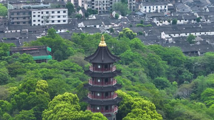 绍兴古城越城区航拍 古塔航拍4K