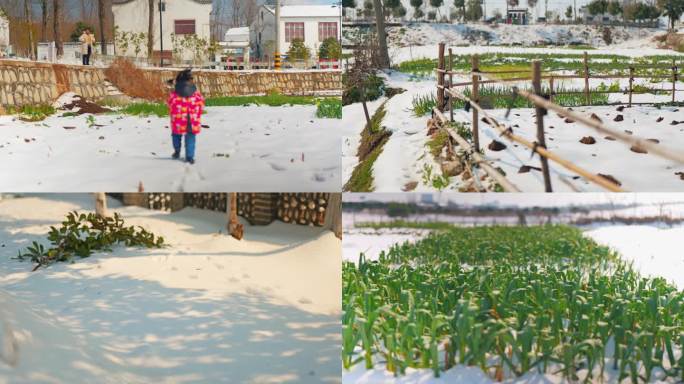 美丽的农村雪地田野孩子庄稼地4K素材集合