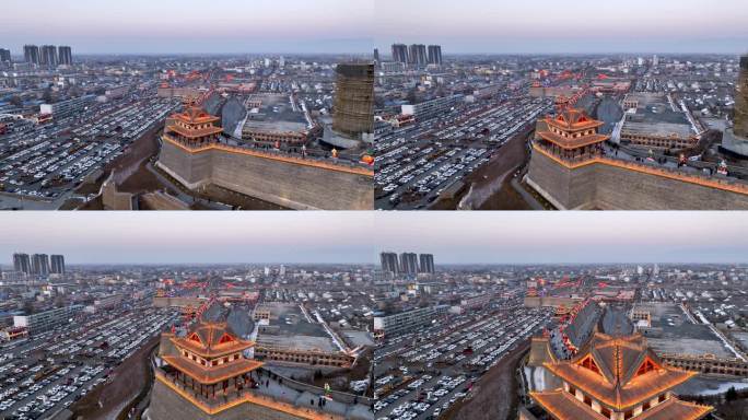 航拍山西忻州古城夜景