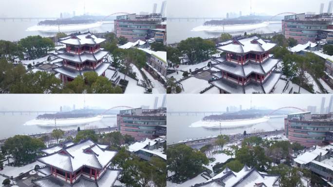 武汉龙王阁景区航拍雪景