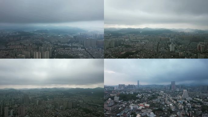 城市极端天气暴雨来袭航拍广东中山