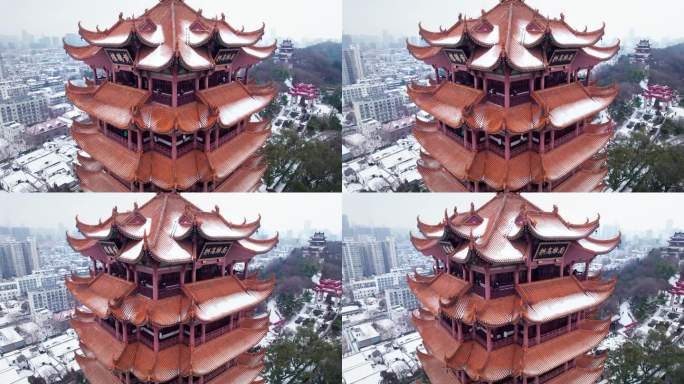 武汉黄鹤楼航拍雪景