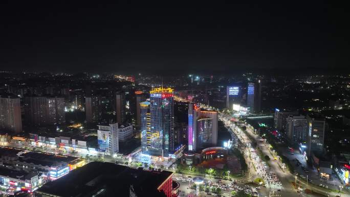 东莞市大朗镇夜景航拍城镇商场商城繁华夜晚