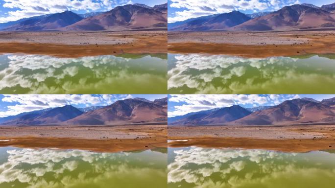 内华达山脉欧文斯湖空中云在水中反射