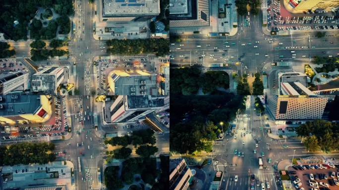 城市交叉路交通夜景航拍