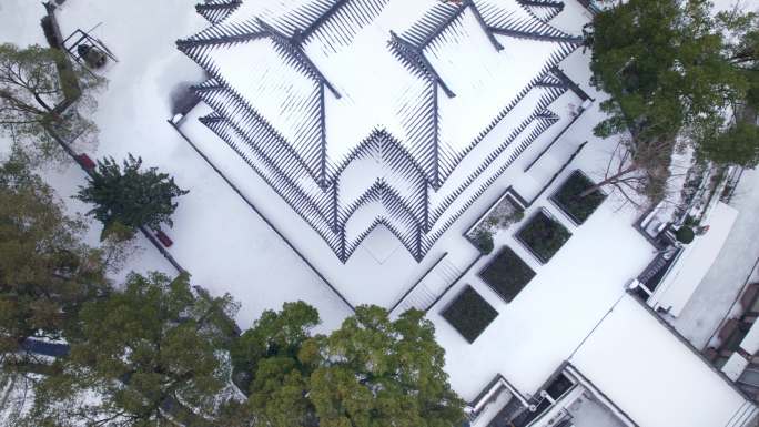 武汉龙王阁景区航拍雪景