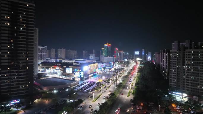 东莞市大朗镇夜景航拍城镇商场商城繁华夜晚