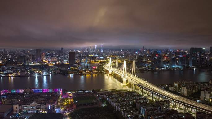 【商用4K】航拍广州洛溪大桥夜景延时