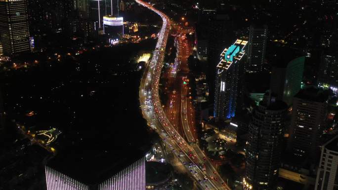 4K原素材-航拍上海虹桥开发区道路交通
