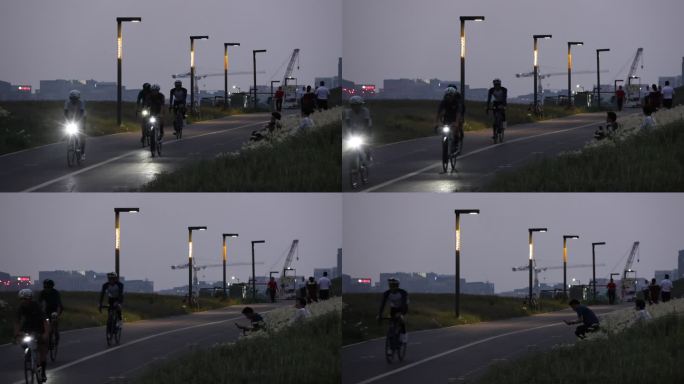 天府绿道 夜骑 骑自行车 路灯 湖边