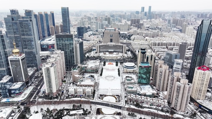 青岛五四广场雪景航拍