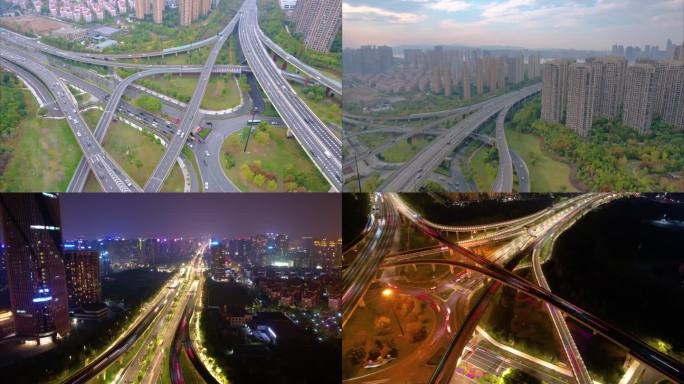 杭州滨江江南大道立交桥高架桥夜景延时摄影