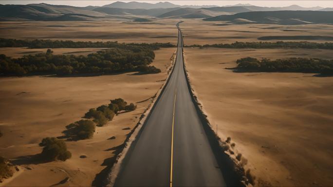 荒漠中的孤独道路 穿越无垠沙漠的孤独道路