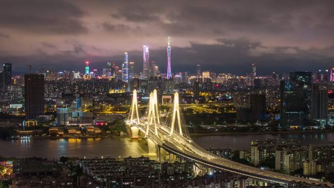 【商用4K】航拍广州洛溪大桥夜景延时