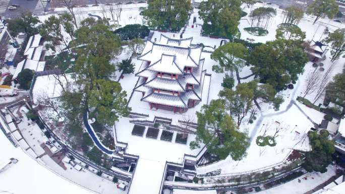 武汉龙王阁航拍雪景