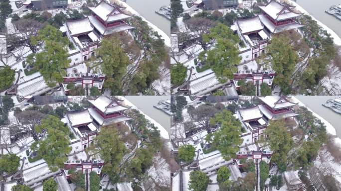 武汉晴川阁景区航拍雪景