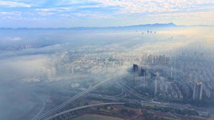 福州航拍金山片区云雾全景