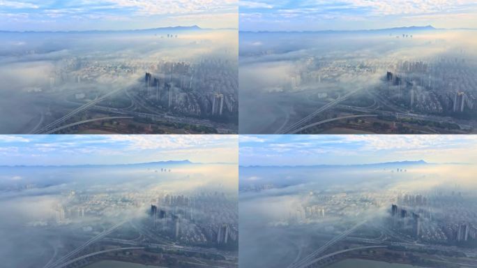 福州航拍金山片区云雾全景
