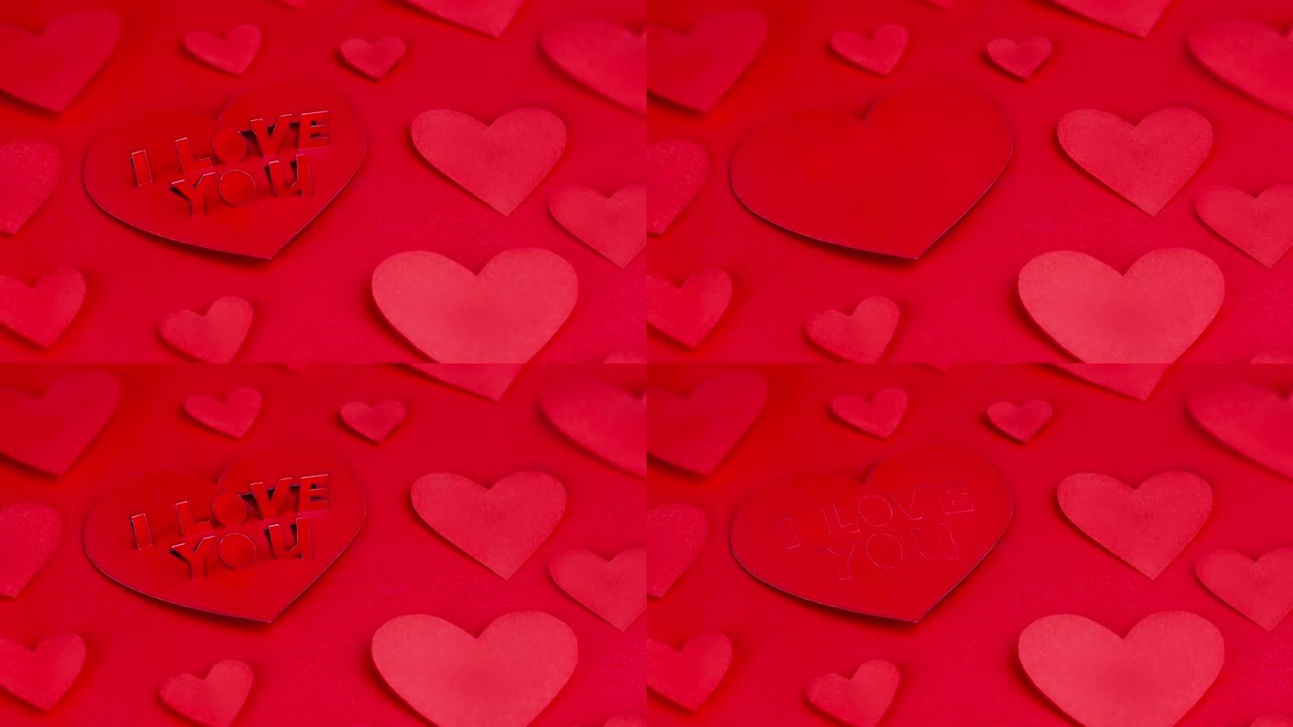 字母，我爱你!爱的宣言!情人节卡片。爱情的概念，情人节，婚礼。红心是用彩色纸在红色的背景上做成的。动