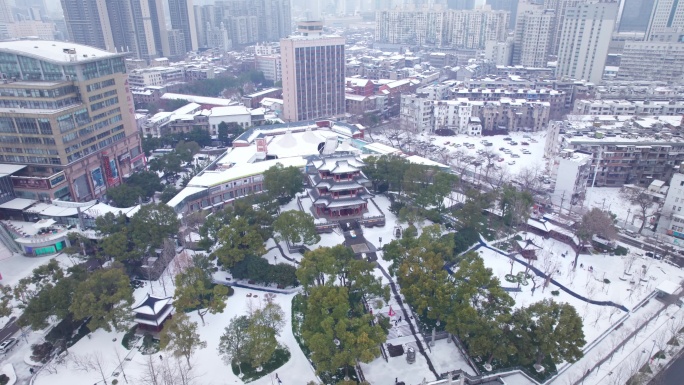 武汉龙王阁景区航拍雪景